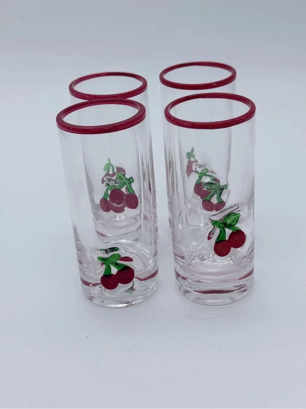 4 Pc Red Cherry Icon Shot Glasses Anthropologie Coquette Retro 1950’s Style